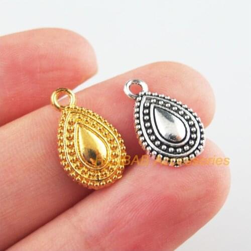 30Pcs Retro Tibetan Silver Tone Gold Color Flower Teardrop Charms Pendants 10x16.5mm