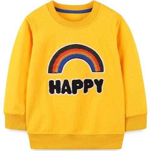 Jumping Meters Yellow Rainbow Embroidery Childrens Autumn Winter Sweaters Cotton Fashion Boys Girls Sweatshirts Kids Clothing