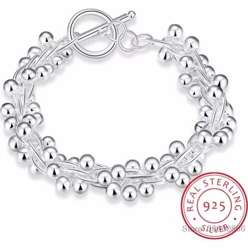 925 Sterling Silver Fashion luxury ball Round Charm Bracelet Women Bangles Chain Wedding Lucky Jewelry Gift