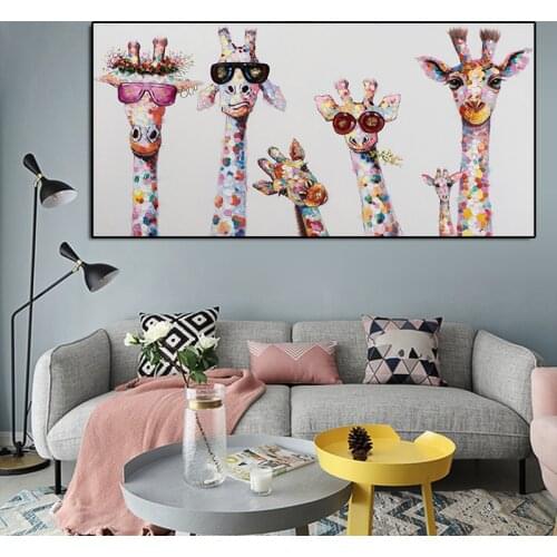 Cartoon Giraffes Family Poster Wall Art Decor Canvas Painting Print Canvas Art Pictures for Childrens Room