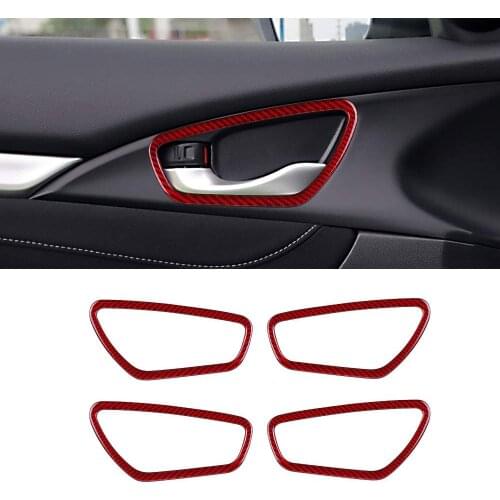 Compatible with Real Carbon Fiber Special Inner Door Handles Decoration Cover Trim for Honda Civic 2016 2017 2018 2019 2020