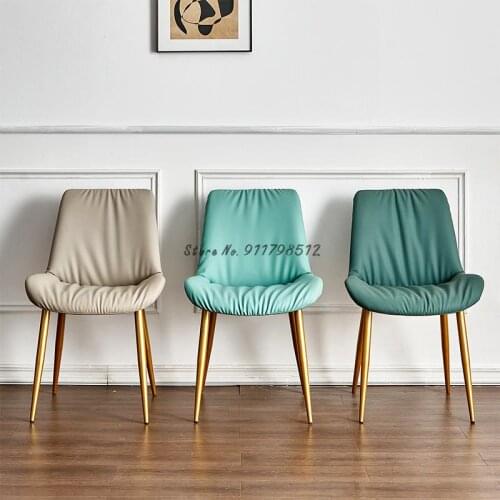 Light luxury dining chair home Italian minimalist restaurant backrest leather chair Nordic designer beige white makeup stool