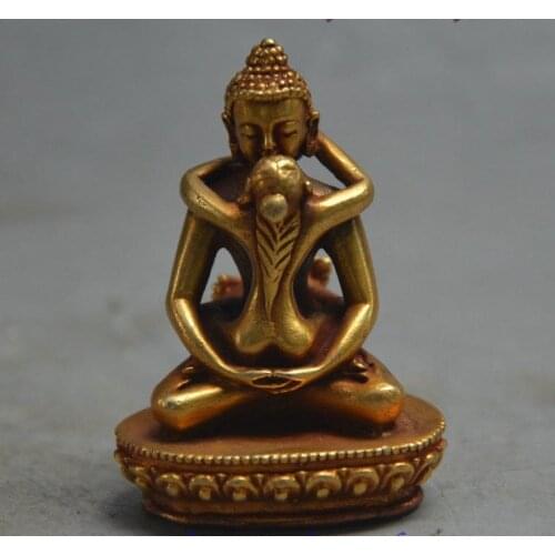Tibet Buddhism Bronze Gilt Gold Samantabhadra Yabyum Tathagata Statue Figurine 5.5CM Height