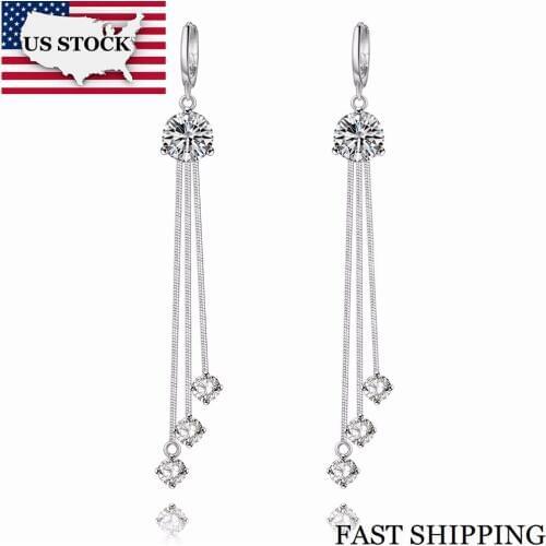 US STOCK 5% Off Uloveido Wedding Tassel Earrings For Women Silver Long Earring with Stones Big Jewelry Bohemian Gifts EH105