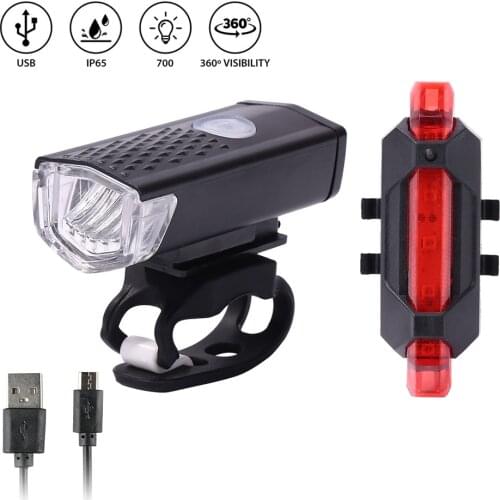 USB Rechargeable Bike Light MTB Bicycle Front Back Rear Taillight Cycling Safety Warning Light Waterproof Bicycle Lamp Flashligh