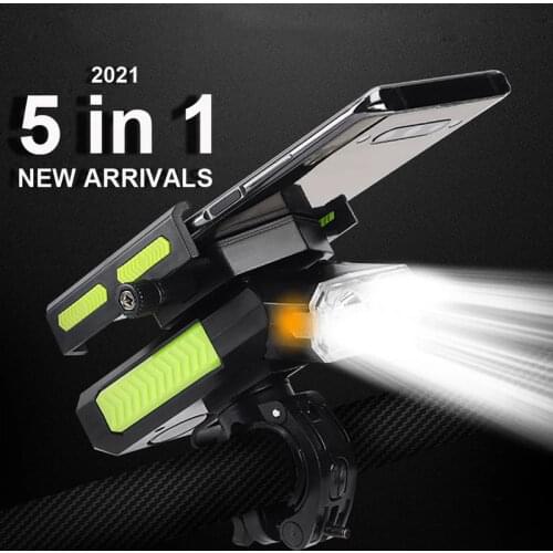 Bike Light Horn 5 IN 1 Phone Holder USB Chargeable Bicycle Headlight 4000mAh MTB Bike Flashlight Cycling Front Light Accessories