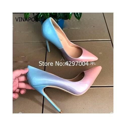 VINAPOBO Spring Autumn High Heels Shoes Woman Thin High Heels Pointed Toe Gradient Color Womens Pumps Party Plus Size 35-42