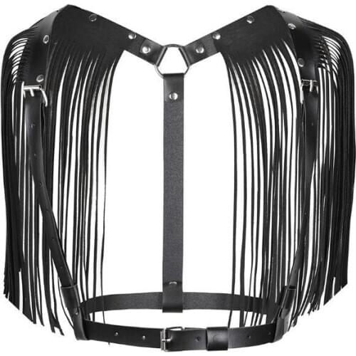 Tassel Fetish Women Sexy PU Leather Belt Adjustable Punk Gothic Body Harness Tank Shoulder Strap Rave Costumes For Show Clothing
