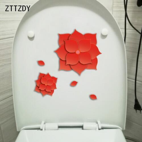 ZTTZDY 21*22CM Red Paper Cut Flower Home Wall Decor Decal Personality Toilet Sticker T2-0090