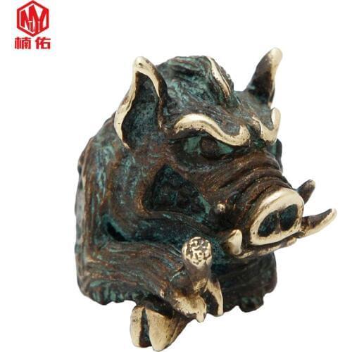 1PC Bronze Brass Wild Boar King EDC Tool Paracord Umbrella Rope Knife Beads Outdoor Flashlight Pendants Handmade DIY Pendant
