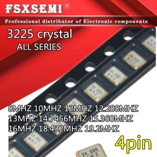 10pcs 3225 quartz crystal unit crystal 3.2*3.5mm 4p 8MHZ 10MHZ 12MHZ 12.288MHZ 13MHZ 14.7456MHZ 15.360MHZ 16MHZ 18.432MHZ 19.2MH