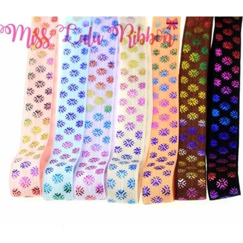 10 Yards/Lot Flower Gold Foil Printed Elastic Ribbon DIY Handmade Hair Band, Hair Tie