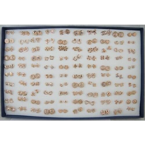 Wholesale 100Pairs Fashion Gilrs Women Rose Gold Tone Stud Earring,Best Gift for the Party