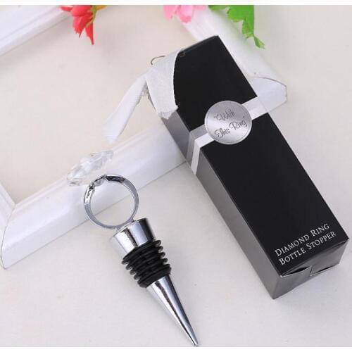 100pcs Wedding Favors Gifts Crystal Diamond Ring Wine Bottle Stopper For Birthday Bridal Baby Shower Wedding Party SN1107