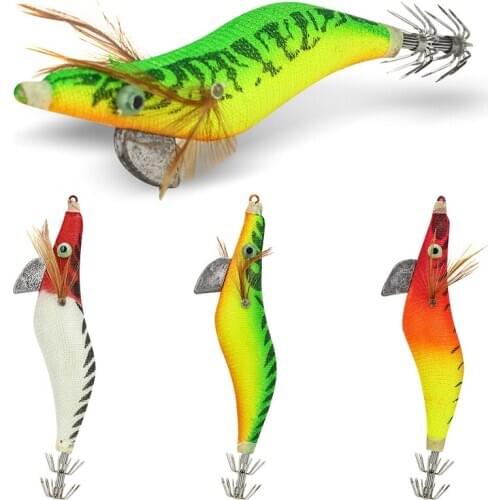 12cm/15g SquidWood Shrimp Hard Bait Sea Fishing Lure Octopus Shrimp Cuttlefish Squid Hook Luminous Fishing Accessories