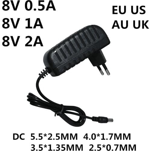 AC/DC Adapter AC 100-240V DC 8V 0.5A 1A 2A AC 100-240V Converter power Adapter 8 V Volt Charger Power Supply EU US AU UK