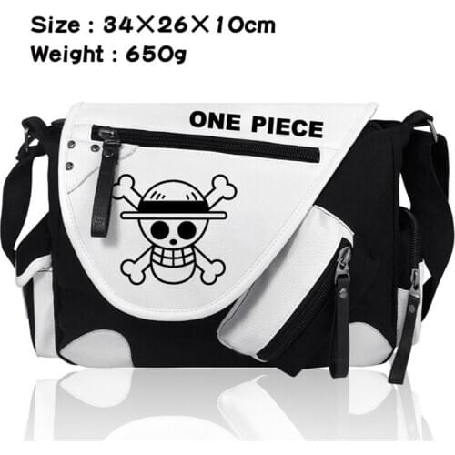 Anime One Piece Bags Monkey D. Luffy Satchel Student Backpacks Skull Logo Crossbody Bag Black And White Canvas Cosplay Pack