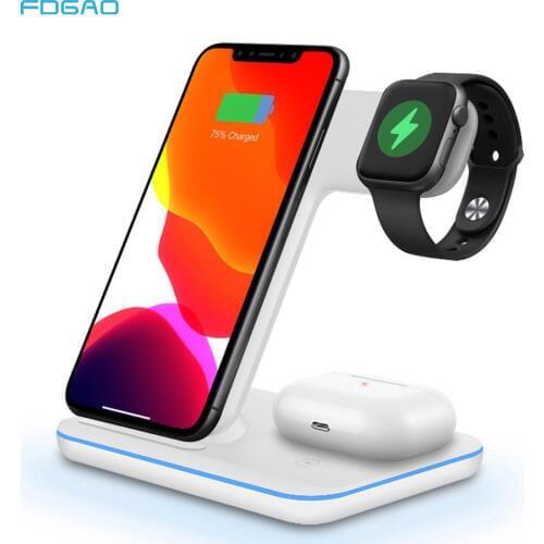 15W 3 In 1 Wireless Charger Stand For iPhone 11 XS XR X 8 Apple Watch 5 4 3 2 1 Airpods Pro QI Fast Charging for Samsung S20 S10