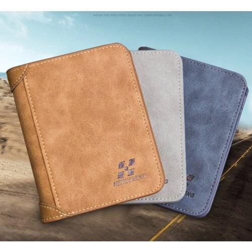Men Frosted Billfold Vertical Style Luxury Wallet Vintage Leather Slim Hipster Purses Money Clip Credit Card Holder Clutch Bag