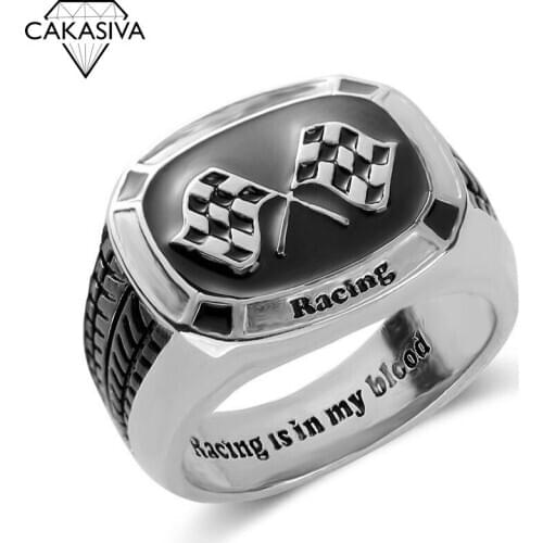 Mens S925 Vintage Thai Silver Racing Ring Party Gift Jewelry Ring Wholesale