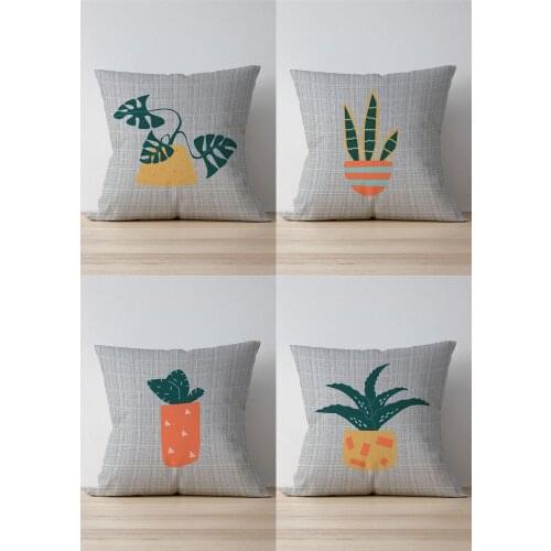Double Side Printed Linen And Cactus Pattern 4'Lü Suede Pillow Decorate Case Good Quality Stylish Home Garden Room Kitchen Gift Convenient Decorative Modern