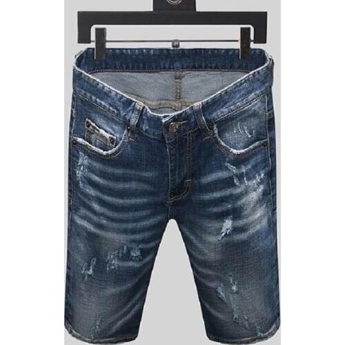 Summer Style dsq Italy Brand Jeans Mens Slim Short Jeans Men Denim Trousers Zipper Stripe Hole Blue Hole Shorts Jeans for Men