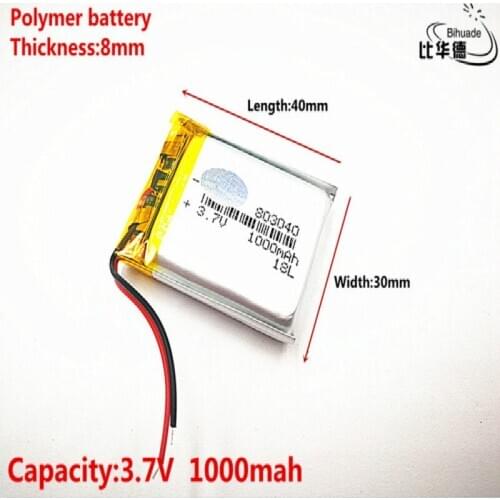 Good Qulity 3.7V,1000mAH,803040 Polymer lithium ion / Li-ion battery for TOY,POWER BANK,GPS,mp3,mp4