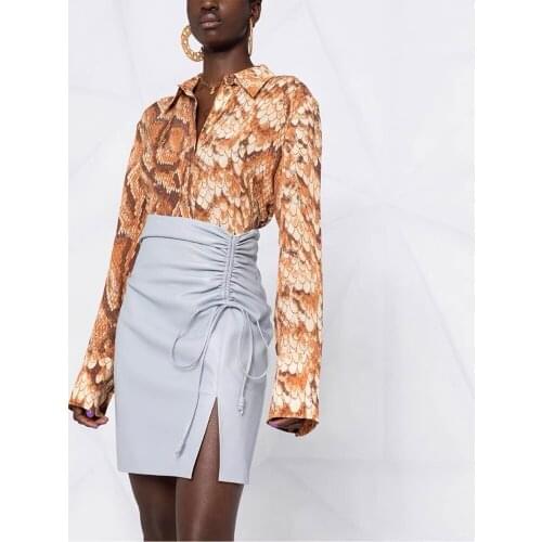 【Have lable】NANU**KA soft imported protein skin side rope folds side slit bag hip high waist short skirt