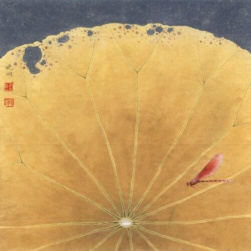 Chinese yellow lotus leaves red dragonfly scenery oil painting canvas printings printed on canvas wall art decoration picture