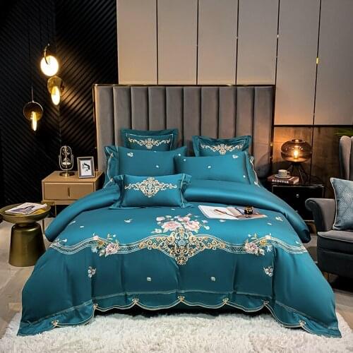 Luxury Flowers Gold Embroidery Cotton Bedding Set Solid Color Home Duvet Cover Bedspread Bed Sheet Pillowcases Mattress Cover