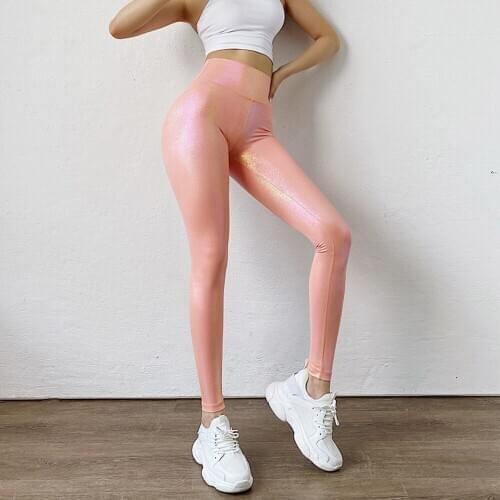 Sexy Women Stretch Pearlescent Sweatpants Gym Scrunch Butt Leggings High Waist Compression Yoga Pants Athletic Leggings