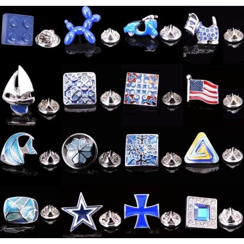 Fashion Brooch Blue Cartoon Animal Dog Fish Palette Cross Blocks Flag For Mens Suit Collar Lapel Brooches Pin Party Jewelry