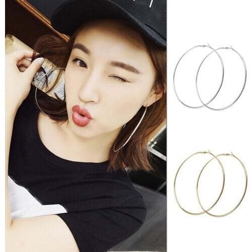Fashion Women Big Circle Charm Statement Round Hoop Earrings Evening Party Jewelry Gold Silver Ear Rings Earring Hoops for Women