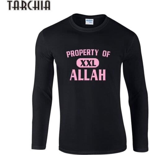 TARCHIA 2021 Brand Tops Tee Property Allah Fitness Long Sleeve Men o-neck T-Shirt 100% Cotton Plus Size T Shirt Funny Homme