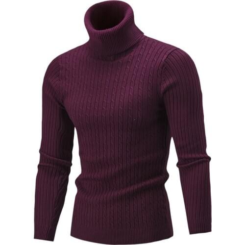 Mens Turtleneck Sweater New Autumn Winter Solid Color Sweater Casual Sweater Slim Fit Brand Simple Knitted Twist Pullovers