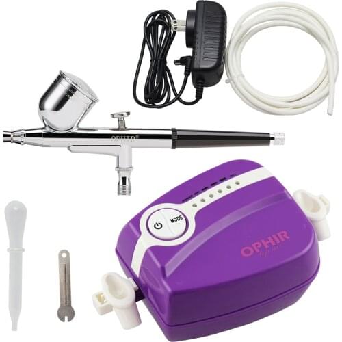 OPHIR Body Paint Airbrush Set 5-Adjustable Speed Mini Airbrush Compressor Kit for Nail Art Model Painting Makeup_AC094P+AC004