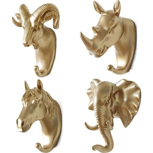 Wall Hooks Hanger Gold/Black/White Animals Head Shape Decorative Hook for Hallway Locker Room Wardrobe Home Decor