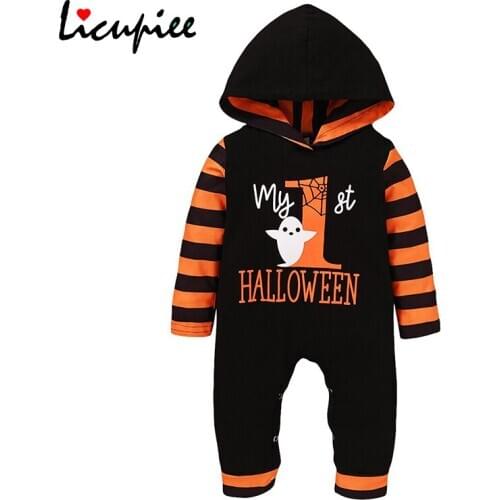 2020 New Halloween Clothes 0-18m Newborn Baby Boy Girl Long Sleeve Pumpkin Hooded Romper Jumpsuit Holiday Clothes 0-18 Months