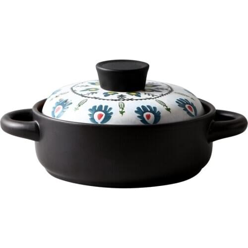 Open Fire Proof Casserole with Double Ears Round Pot Korea Stewing Casserole for Stewing Rice Clay Pot Cooking Cookware Set 1.5L