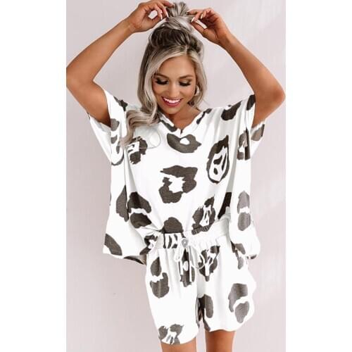 Womens Tie Dye Lounge Sets 2Pcs/set Pajamas Set Short Sleeve Tops and Shorts Sleepwear XXL