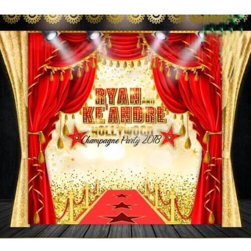 Custom Hollywood Glam Red Curtains Star Vip Red Carpet Sequins background Computer print party backdrops