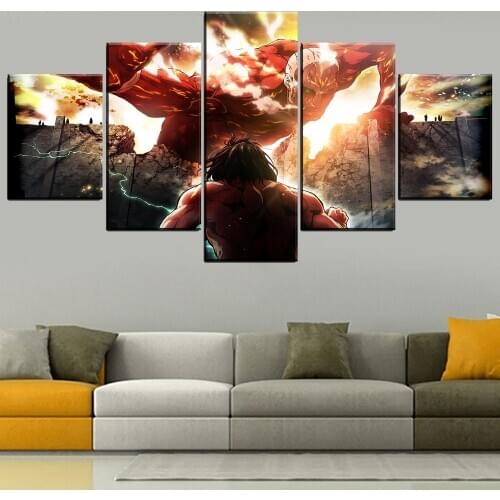 5 Panel Anime Attack on Titan Eren Yeager Shingeki No Kyojin Poster HD Canvas Paintings Decoration Wall Art Home Decor Pictures