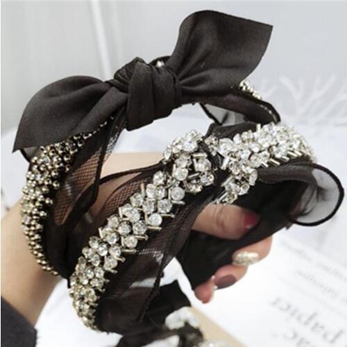 Luxury Crystal Pearl Headband for Women Wedding Boutique Bow Knotted Hairband Headband Weaving Crystals Head Band Adult Headband