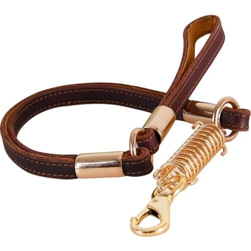 Luxus Leather Dog Leash Double Layer Cowhide Robust Training Lead for Medium and Large Dogs Short Leash with Shock-Absorber