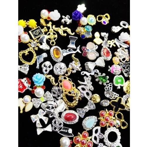 Random 10pc Glitter Bow&Flower 3d Nail Art Decorations with Rhinestones, Alloy Nail Charms Jewelry for Nail Gel/Polish Tools