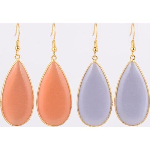 Gold Color Water Drop Dangle Earring Yellow Pink White Hook Earrings Natural Stone Lapis Lazuli Women Jewellery Gift R161