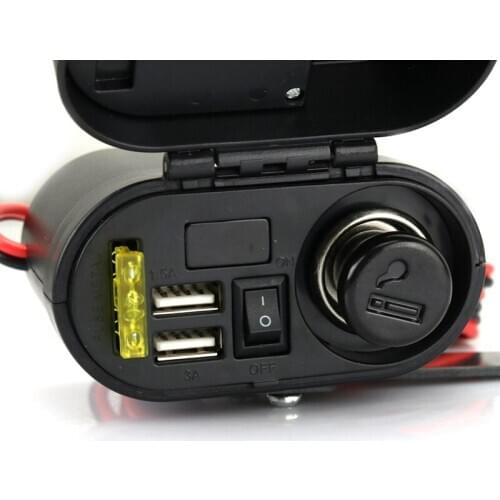 For Phone Mobile Waterproof Motorcycle Cigarette Lighter Dual USB Charger with Voltmeter Time Display 5v 1A 2.1A Power Supply