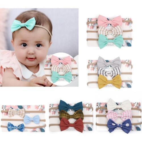 Warmom 3PCS Baby Girls Headband Newborn Multi Colors Bowknot Head Kids Toddlers Headwear Hair Band Infant Clothing Accessories