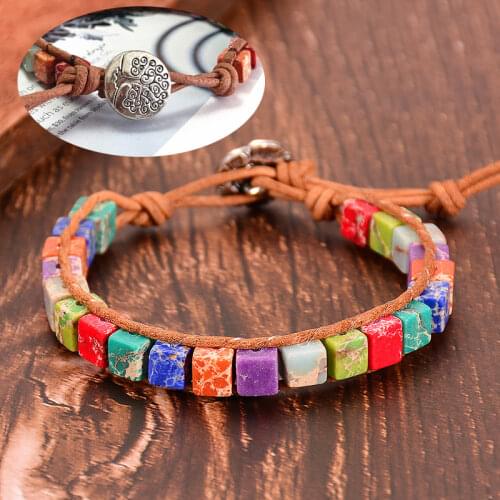 Square Color Natural Stone Bracelet Color Fashion Retro Geometric Handmade Womens Luxury Jewelry Bracelets For Women