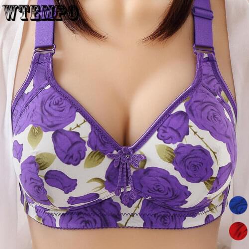 Rose Flower Bras for Women Push Up Bra Seamless Plus Size Underwear Thin Wireless Bralette Female Gathered Sexy Brassiere 44 B C